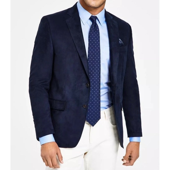Men's Navy Blue faux Suede Blazer Sport Coat Jacket Size 48R
